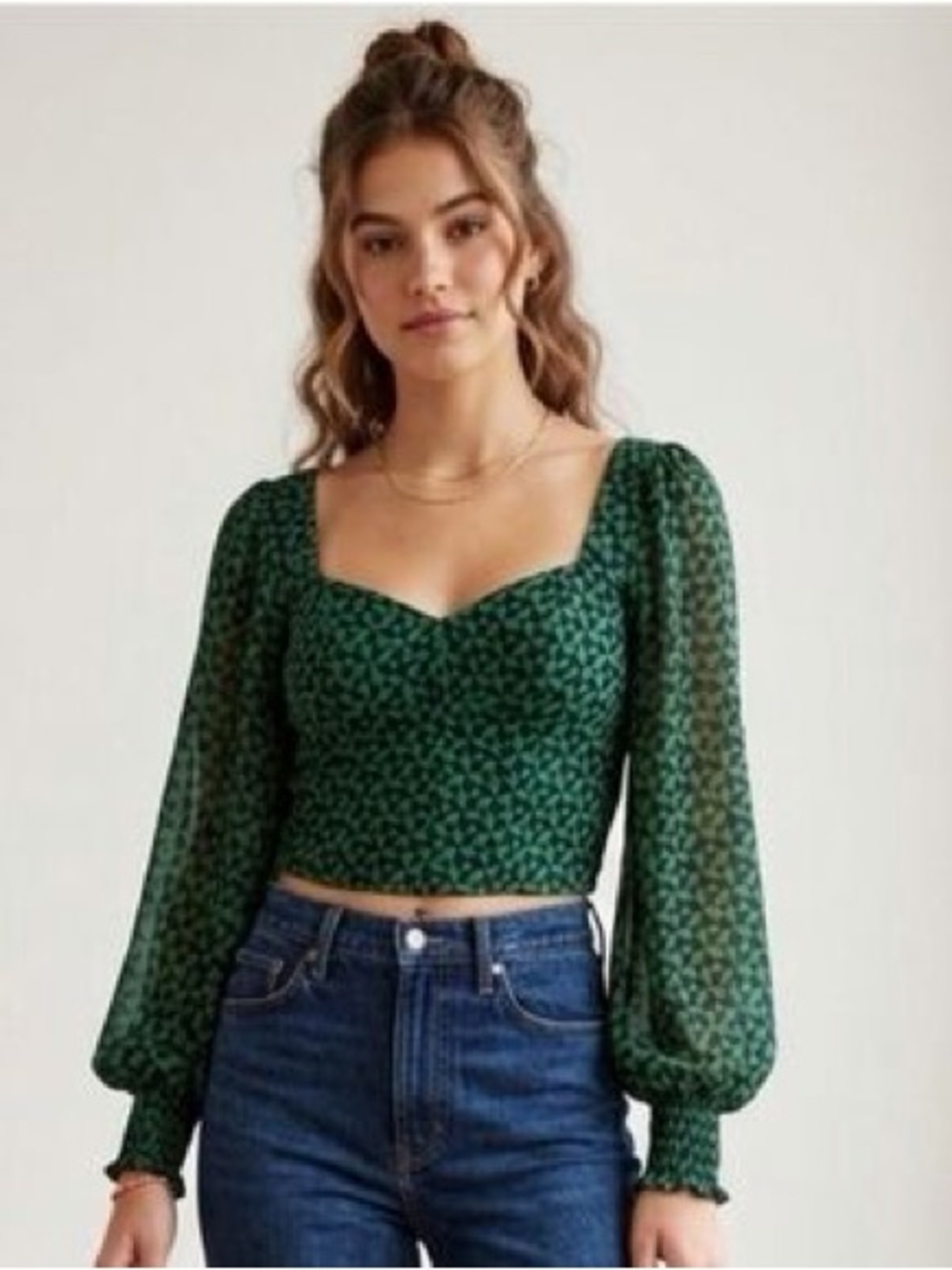 Abercrombie & Fitch size Small Green & Navy Blue Geometric Print Crop Top